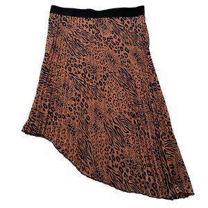 GiGiO Pink/Brown Animal Print Pull On Pleated Asymmetrical Skirt L